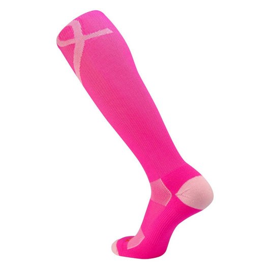 TCK® Elite Aware Knee High Socks: Hot Pink / Pink, women’s knee high socks, breast cancer ribbon, moisture control, team socks