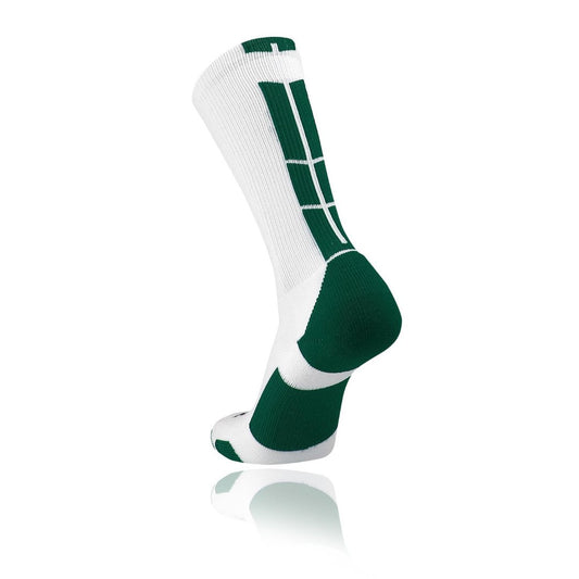 TCK® Baseline 3.0 Elite Home Colors W/Back Stripe Crew Socks: White Dark Green, team socks, crew socks, baseball socks
