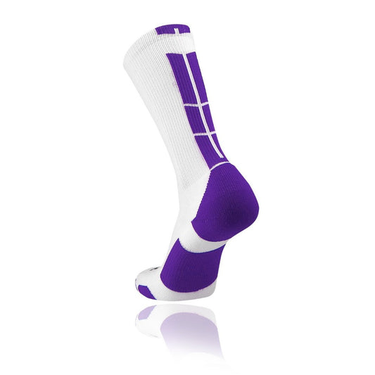 TCK® Baseline 3.0 Elite Home Colors W/Back Stripe Crew Socks: White Purple, team socks, crew socks, baseball socks
