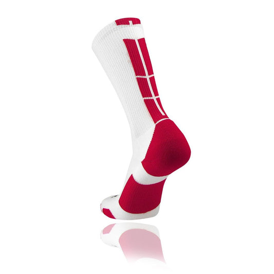 TCK® Baseline 3.0 Elite Home Colors W/Back Stripe Crew Socks: White Scarlet, team socks, crew socks, baseball socks