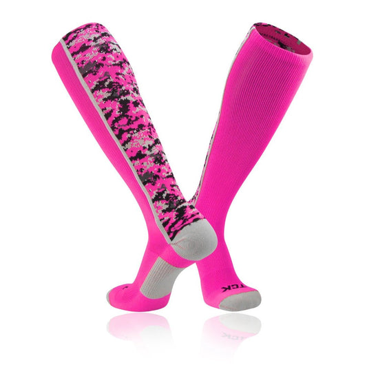 TCK® Elite Digital Camo Knee High Socks: Hot Pink, knee high socks, sports socks, camo, team socks