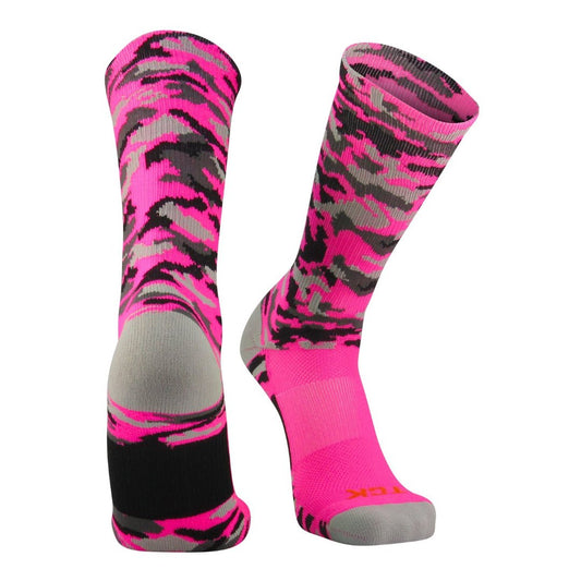 TCK® Woodland Camo Elite proDRI Crew Socks: Hot Pink, Crew socks, sports socks, camo socks, team socks