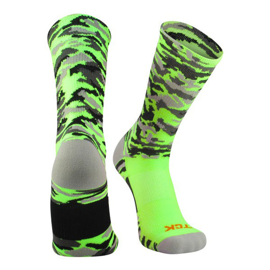 TCK® Woodland Camo Elite proDRI Crew Socks: Neon Green, Crew socks, sports socks, camo socks, team socks